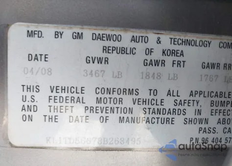 2008 Chevrolet Aveo Ls from USA, damaged, VIN KL1TD56678B268495